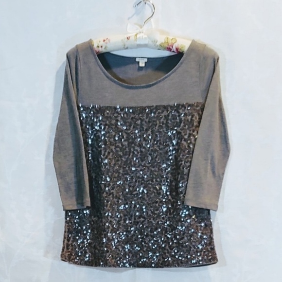 J. Crew Heathered Sequin 3/4 Sleeve Top - Picture 1 of 6